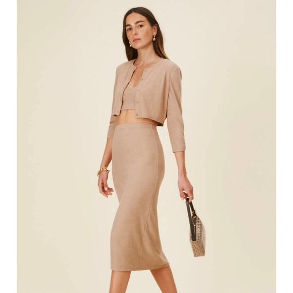 REFORMATION Janice Set Knit Cardigan and Midi Skirt Set in Buff NWT - Picture 12 of 12
